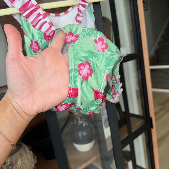Flap Happy one piece swimsuit flamingo print ruffle toddler girl tropical floral - Picture 7 of 8